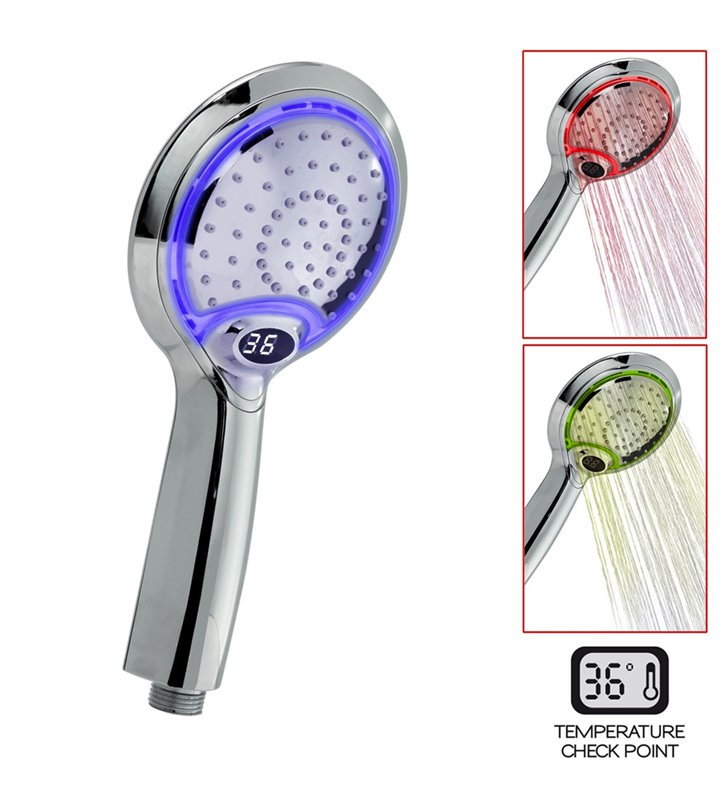 Douchette LED 1 Jet Chromée ABS – Affichage Température Changement Couleur Anti-Calcaire