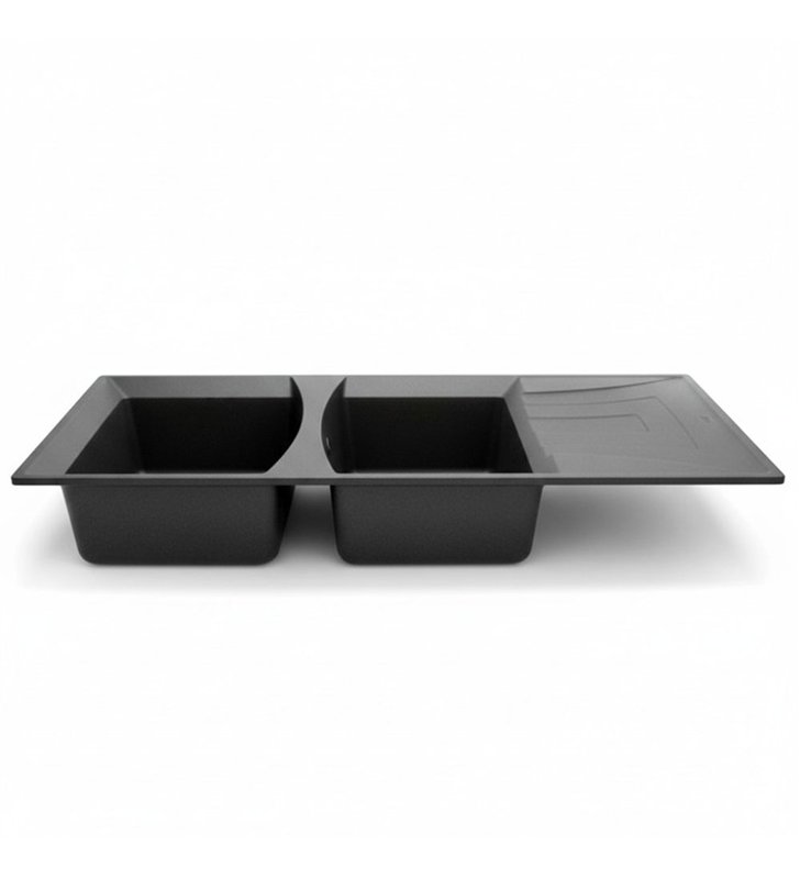 Évier de cuisine 2 Bacs en Granit Noir Métallique et kit de vidage complet - 116 x 50 cm