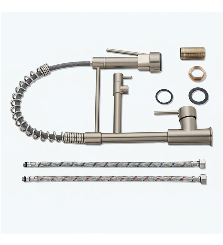 Robinet de cuisine mitigeur pour évier avec douchette extensible nickel 47 cm