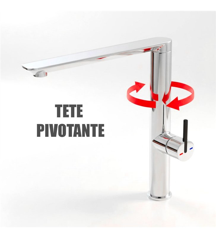 Robinet de cuisine mitigeur pour évier chromé design 28 cm avec bec mobile économie d’eau