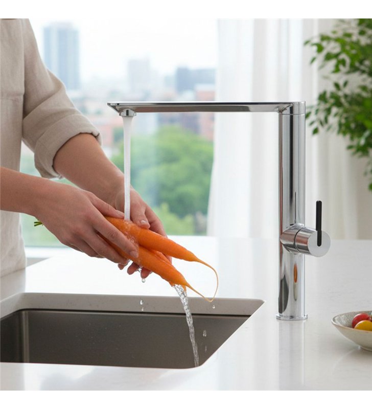 Robinet de cuisine mitigeur pour évier chromé design 28 cm avec bec mobile économie d’eau
