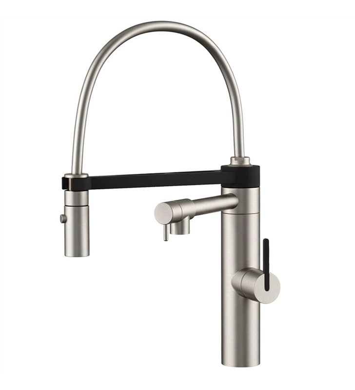 Robinet de cuisine mitigeur pour évier inox avec douchette gris et noir 44 cm avec bec mobile