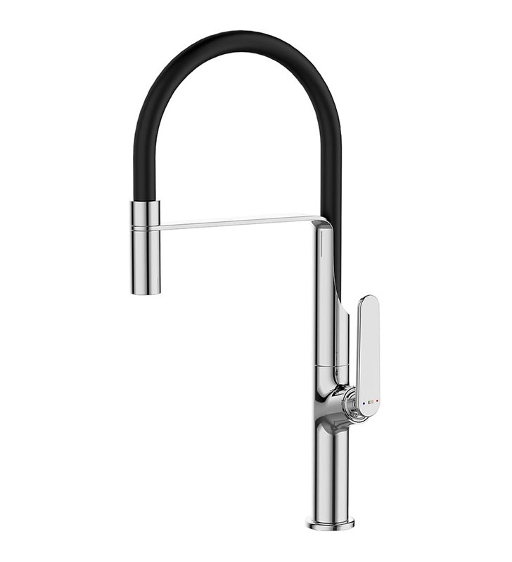 Robinet de cuisine mitigeur pour évier avec douchette mobile gris et noir chromé 46 cm