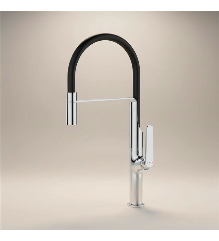 Robinet de cuisine mitigeur pour évier avec douchette mobile gris et noir chromé 46 cm