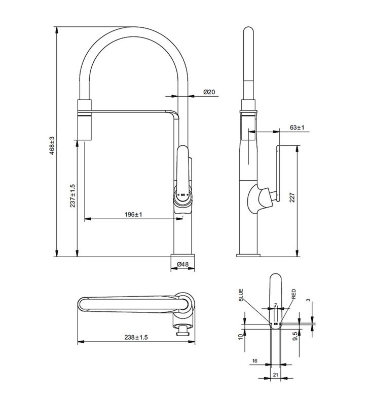 Robinet de cuisine mitigeur pour évier avec douchette mobile gris et noir chromé 46 cm