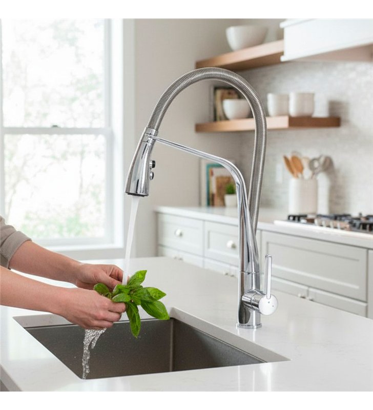 Robinet de cuisine mitigeur pour évier inox gris avec douchette 2 jets et bec mobile