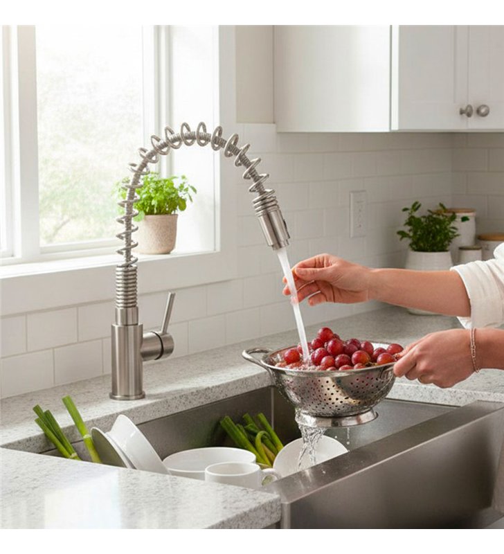 Robinet de cuisine miitigeur pour évier flexible inox 38 cm avec bec orientable