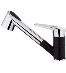 Robinet de cuisine mitigeur noir et chrome pour évier 19 cm avec douchette extensible