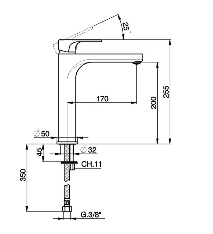 Robinet mitigeur pour lavabo 25 cm chromé avec économie d’eau ecosafe
