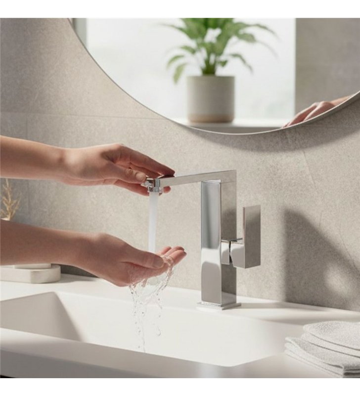 Robinet mitigeur pour lavabo 20 cm chromé avec bec rotatif