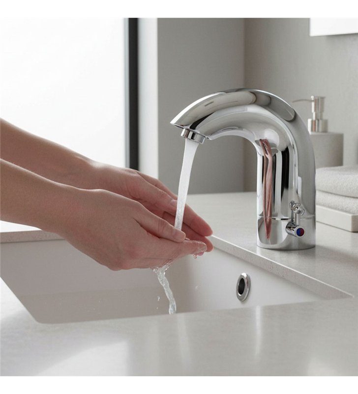 Robinet lavabo mitigeur automatique à détecteur de mouvement chromé en laiton avec économiseur d’eau
