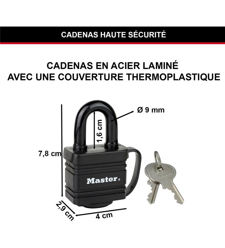 Kit de Securite Master Lock 8271EURDAT – Cable 4,5m, Cadenas et Point d'Ancrage