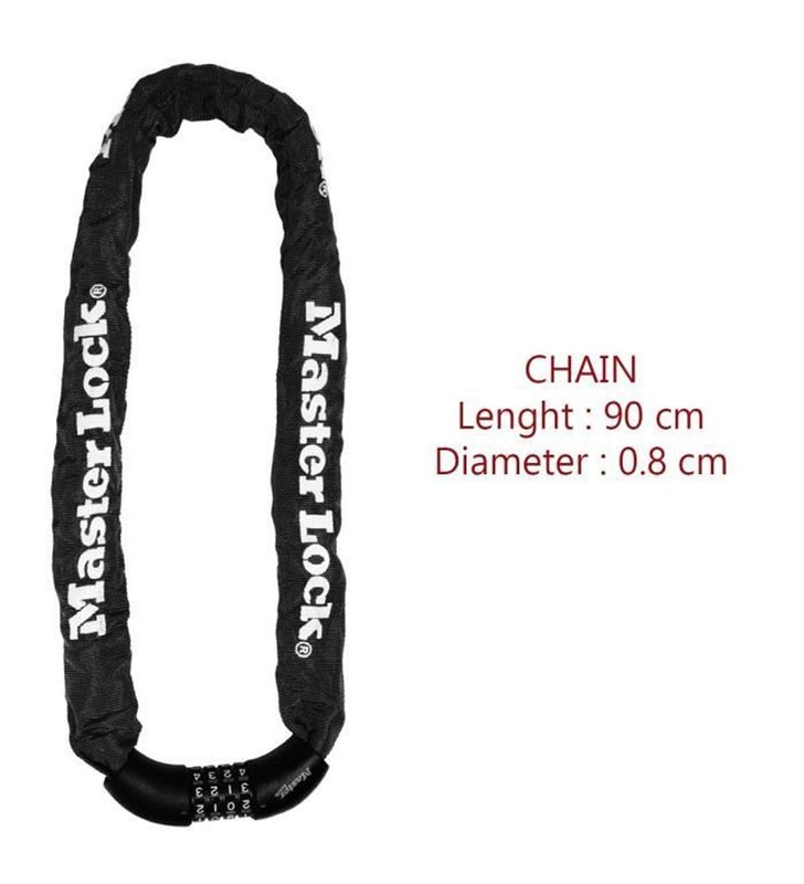 Chaine Antivol Velo a Combinaison Master Lock 8392EURDPRO – Acier Cemente 8mm, 90cm