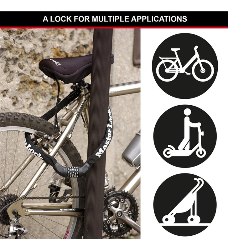 Chaine Antivol Velo a Combinaison Master Lock 8392EURDPRO – Acier Cemente 8mm, 90cm