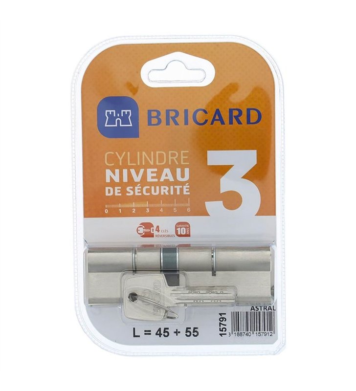Cylindre de Securite Bricard Astral 30x55mm Profil Europeen Haute Securite Anti-Effraction 3 clés
