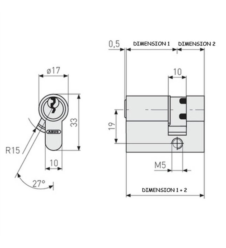 Cylindre de Securite ABUS E50 Profil Europeen Anti-Crochetage Anti-Percage 3 Cles Toutes Dimensions
