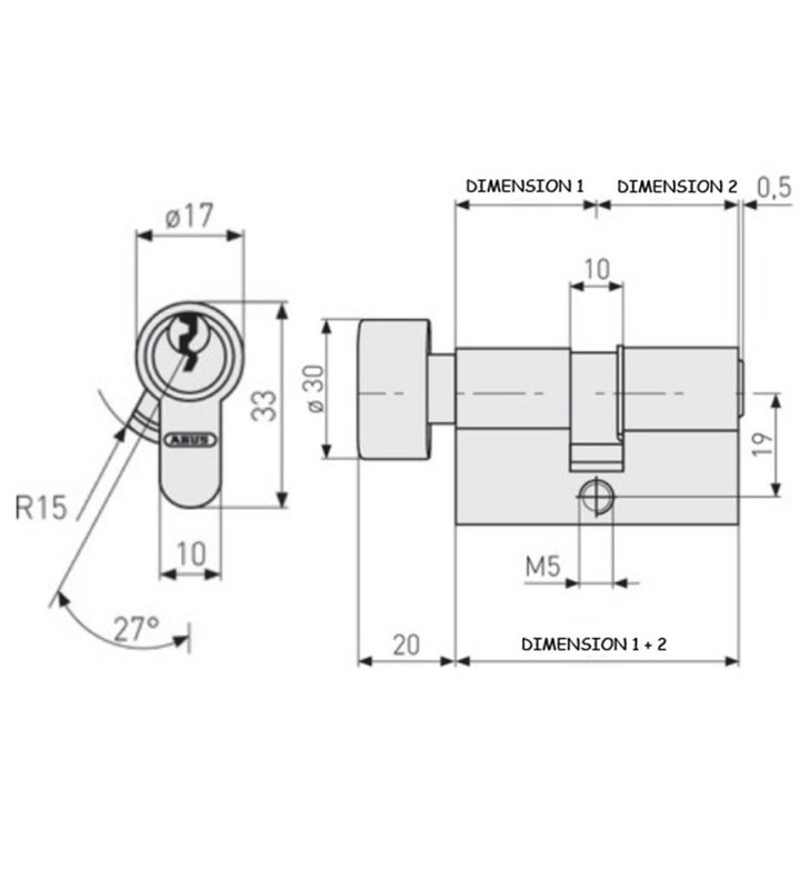 Cylindre de Securite ABUS E50 Profil Europeen Anti-Crochetage Anti-Percage 3 Cles Toutes Dimensions