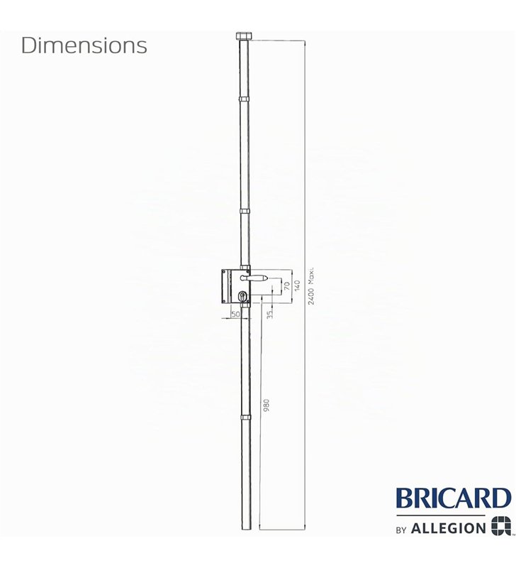 Serrure en applique 3 Points Bricard 74725 A2P Tringles Telescopiques Cylindre Europeen
