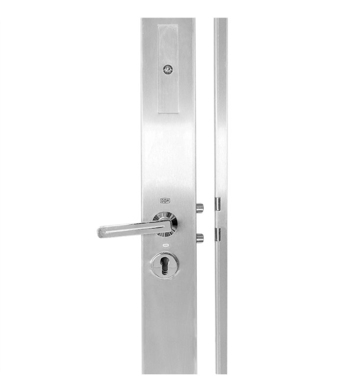 Serrure Electrique en Applique DOM Metalux banDOM 300 3 Points Inox Brossé Droite Tirant Motorisée