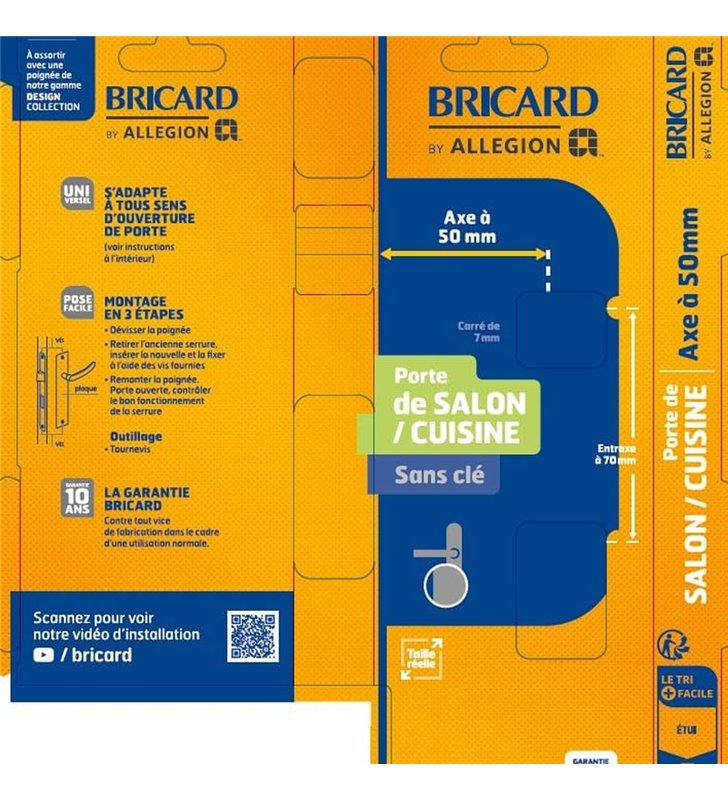 Serrure a Encastrer Bricard 2552 Bec de Cane Axe 50mm Porte Salon Cuisine