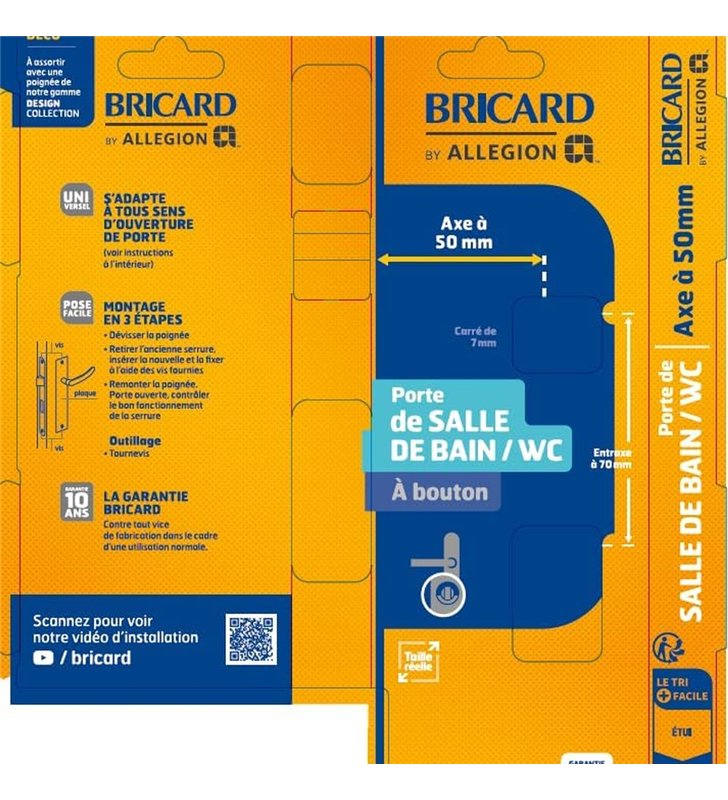 Serrure a Encastrer Bricard 2553 Condamnation Axe 50mm Salle de Bains WC Toilettes