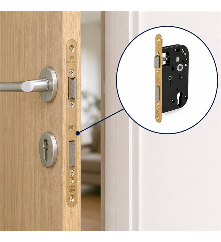 Serrure a Encastrer Bricard 2607 Cylindre Europeen Axe 50mm Tetiere Laitonnee Porte d'Entree