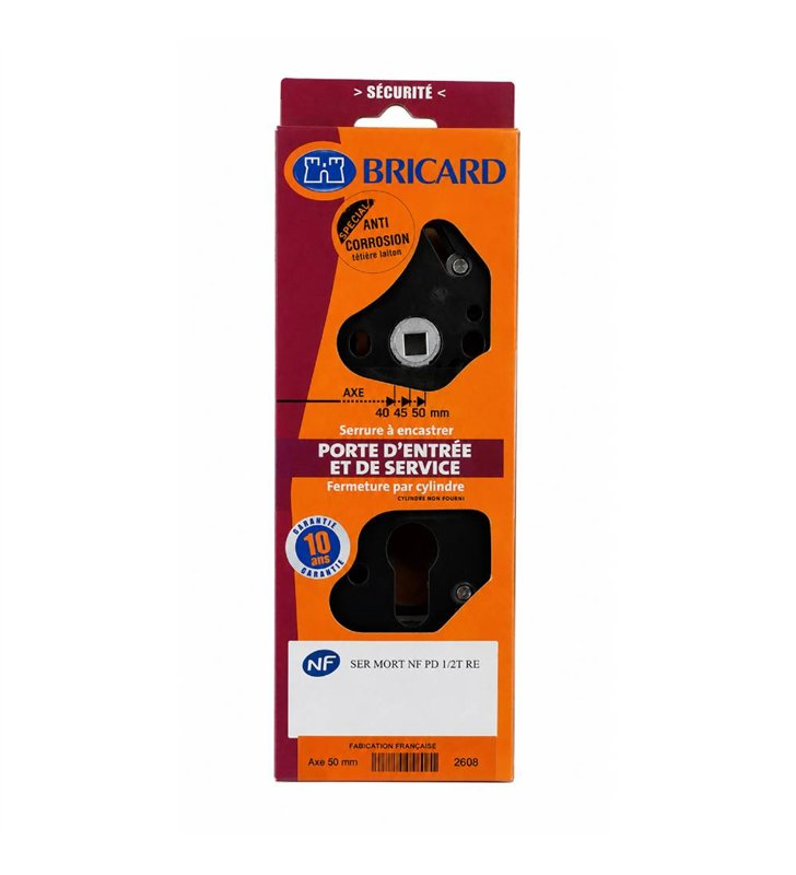 Serrure a Encastrer Bricard 2608 Cylindre Europeen Axe 50mm Tetiere Inox Porte d'Entree