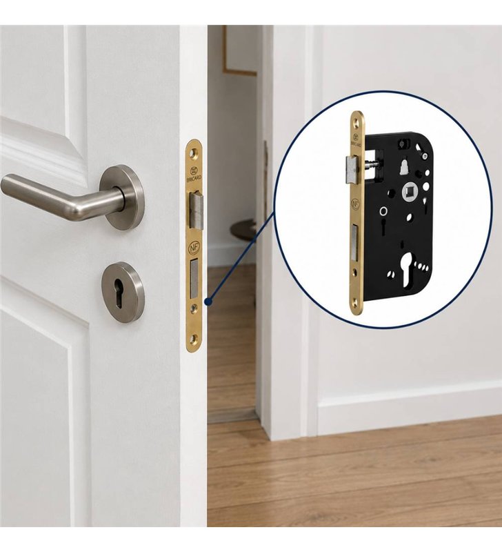 Serrure a Encastrer Bricard 2608 Cylindre Europeen Axe 50mm Tetiere Inox Porte d'Entree