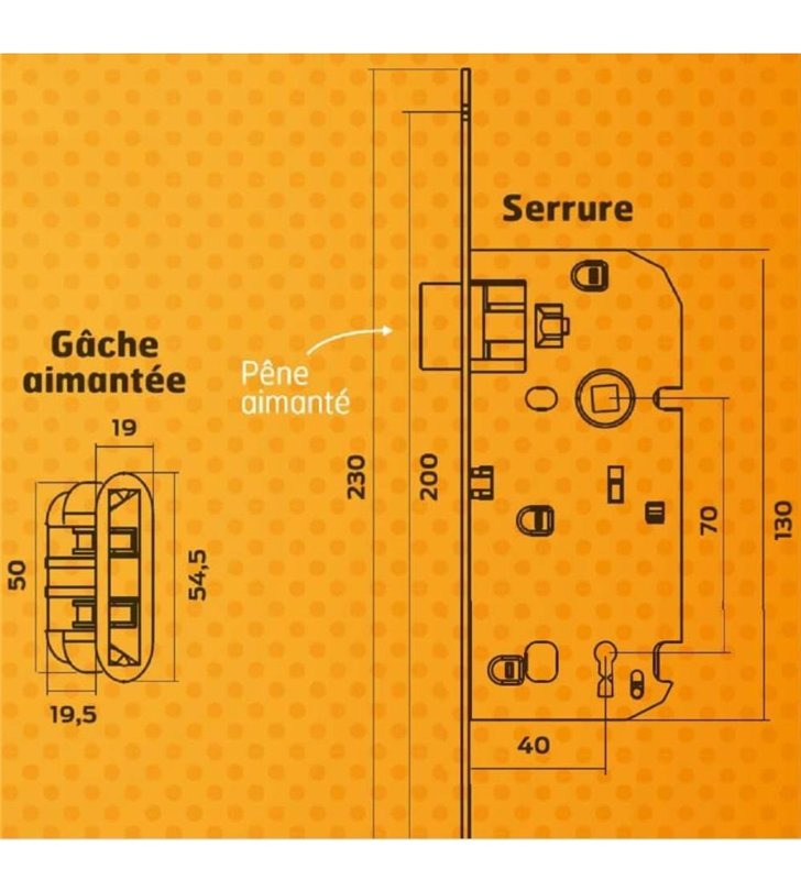 Serrure a Encastrer Bricard 2791 Clé Pene Aimante Axe 40mm Fermeture Silencieuse Porte chambre