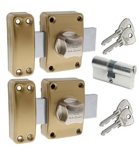Lot de 2 verrous bouton 45mm et 1 Cylindre de porte européen 30 + 30 mm Bricard 1975