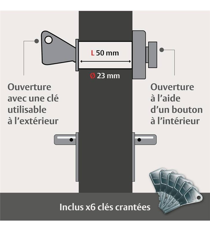 2 Verrous de securité de porte 6 Clefs - Vachette Cyclop 67600MN – Bouton et Cylindre 45mm