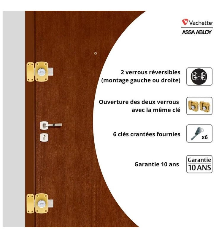 2 Verrous de securité de porte 6 Clefs - Vachette Cyclop 67600MN – Bouton et Cylindre 45mm