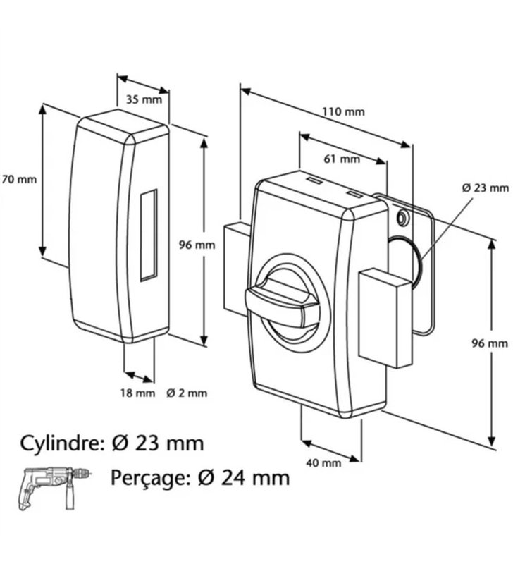 Verrou de Surete Abus V83 CB 45 F9 – Bouton et Cylindre 45mm Argent Satin