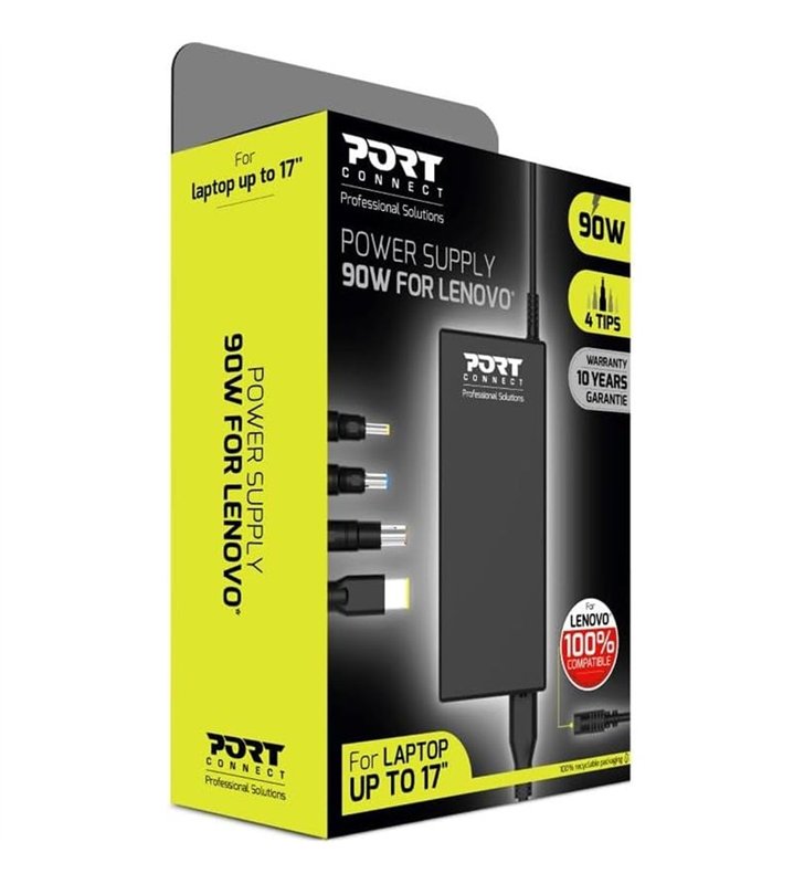 Port Connect 900007-LE – Chargeur Secteur 90W Compatible PC Portables Lenovo – Universel 100-240V