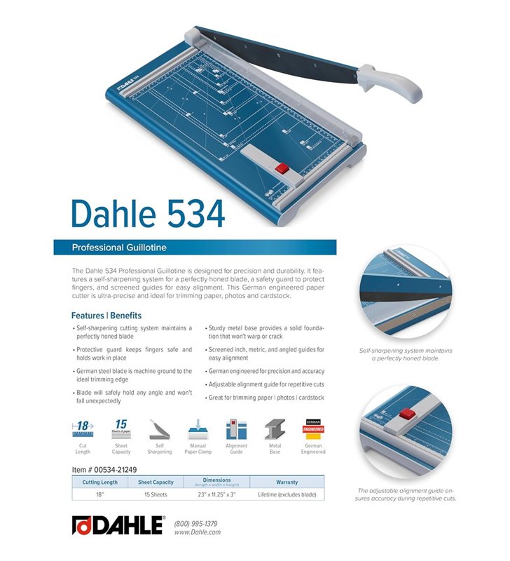 Dahle 534 – Cisaille a Levier A3 – 15 Feuilles – Lames Solingen – Aimants Neodyme – 460 mm