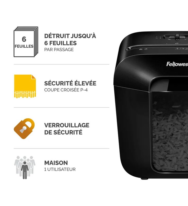 Fellowes PowerShred LX25 CRC41705 – Destructeur de documents – 6 Feuilles – Corbeille 11,5L