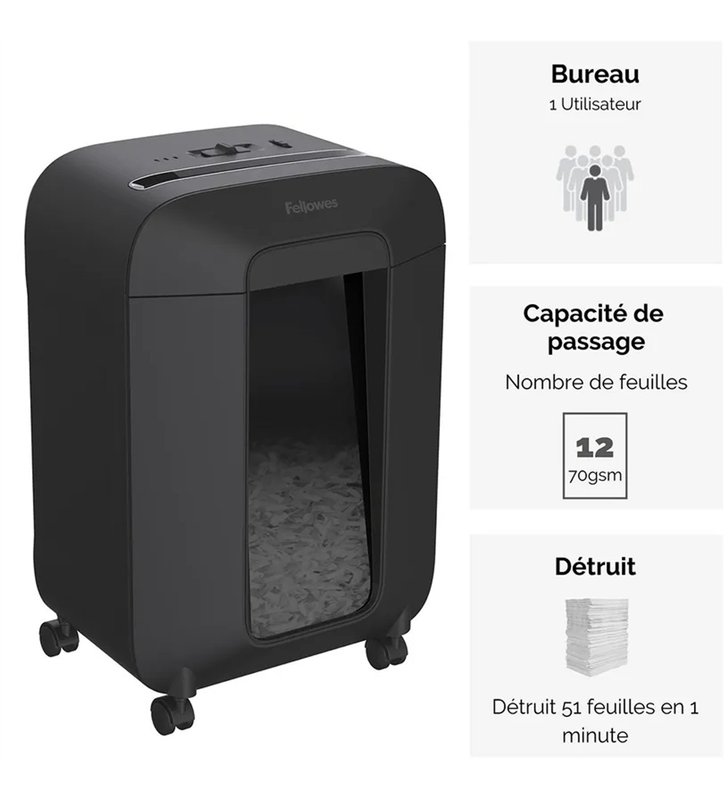 Fellowes PowerShred CRC44008 – Destructeur de documents Croise P-4 SilentShred SafeSense – Cartes Credit