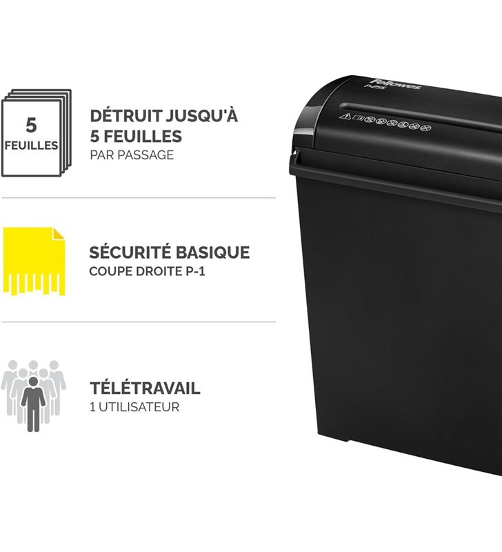 Fellowes PowerShred P-25S CRC47010 – Destructeurde documents Coupe Droite P-2 – 5 Feuilles – Corbeille 12L