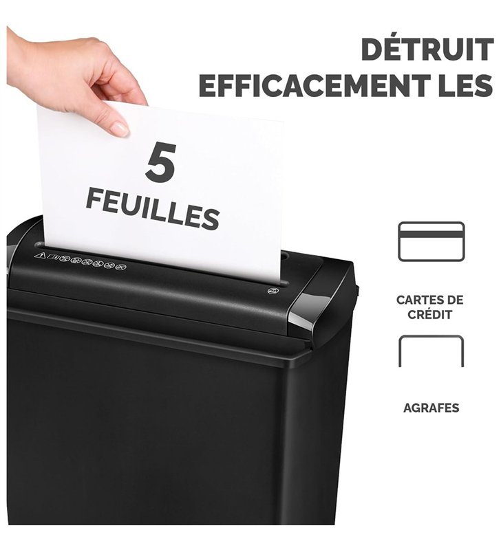 Fellowes PowerShred P-25S CRC47010 – Destructeurde documents Coupe Droite P-2 – 5 Feuilles – Corbeille 12L