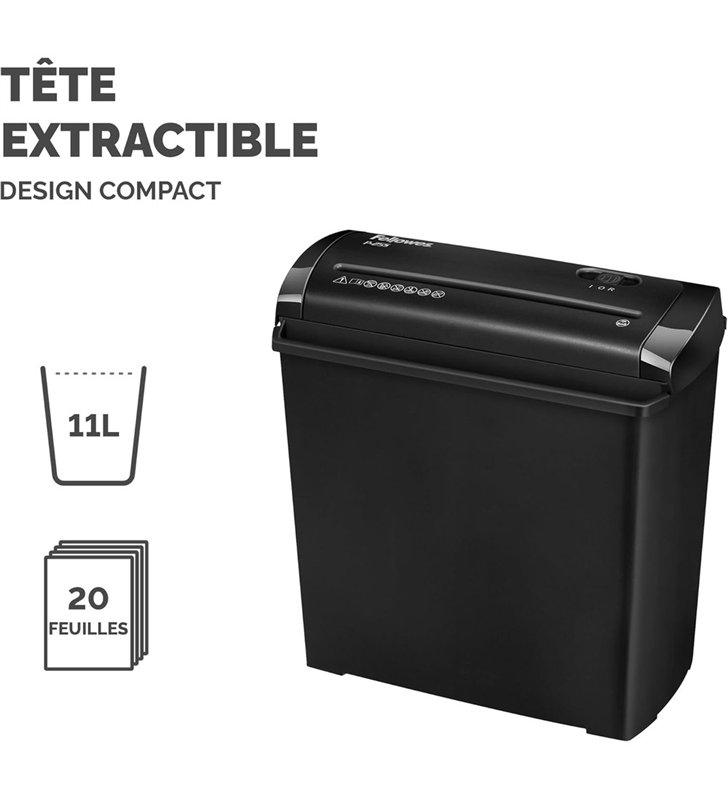 Fellowes PowerShred P-25S CRC47010 – Destructeurde documents Coupe Droite P-2 – 5 Feuilles – Corbeille 12L