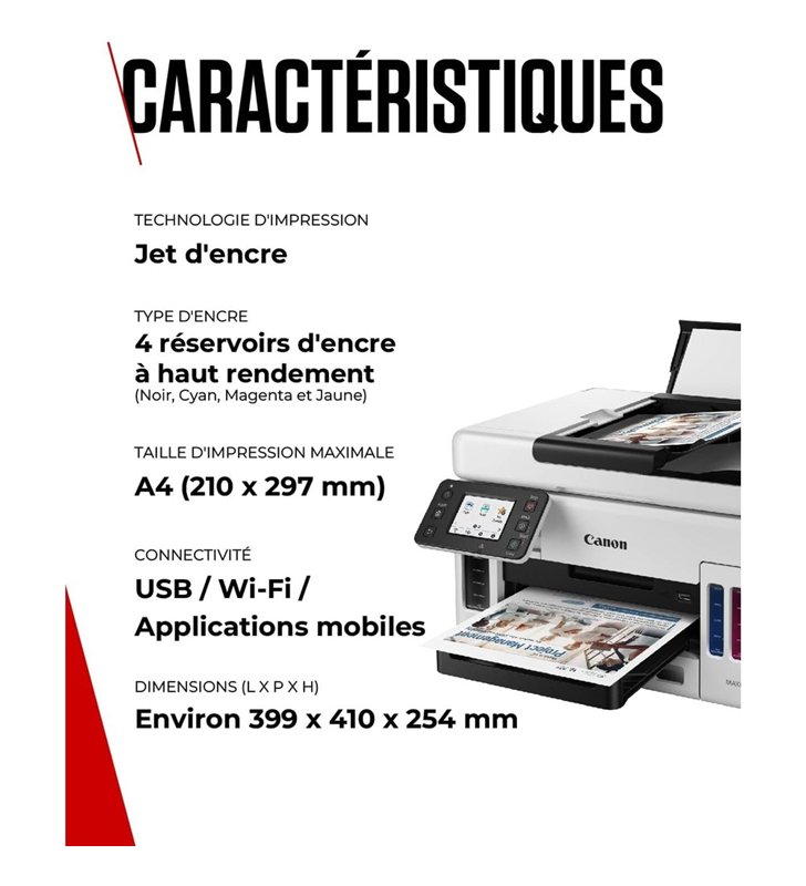 Canon MAXIFY GX6050 – Imprimante Multifonction Jet d'Encre A4 3-en-1 MegaTank – Wi-Fi Ethernet