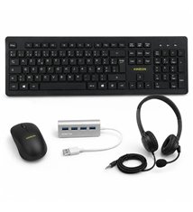 Pack Bureautique 5-en-1 Kineon 446959 – Casque, clavier, souris, tapis de souris et hub