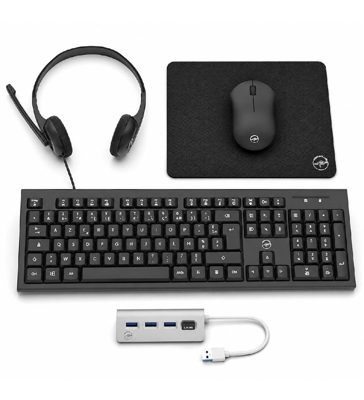 Bundle bureautique Mobility Lab ML308210 – Casque, clavier, souris, tapis de souris et hub
