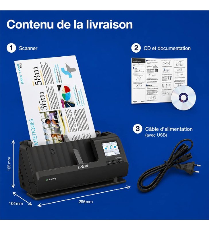 Epson WorkForce ES-C320W – Scanner Documents ADF Wi-Fi – 30 ppm Recto Verso OCR ScanSmart
