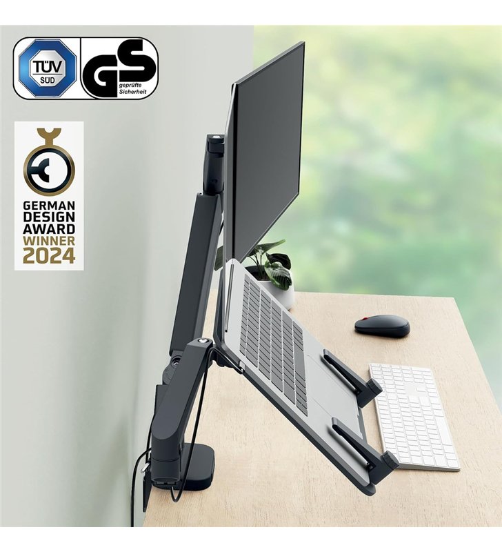 Leitz Ergo 6538 – Bras Double Ecran 32 Pouces et PC Portable 17 Pouces – Ressort Assiste IGR