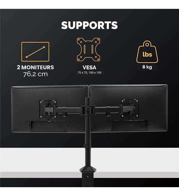 Fellowes Reflex 85026 – Bras Double Ecran 2x27 Pouces Independants – Acier – VESA 75/100