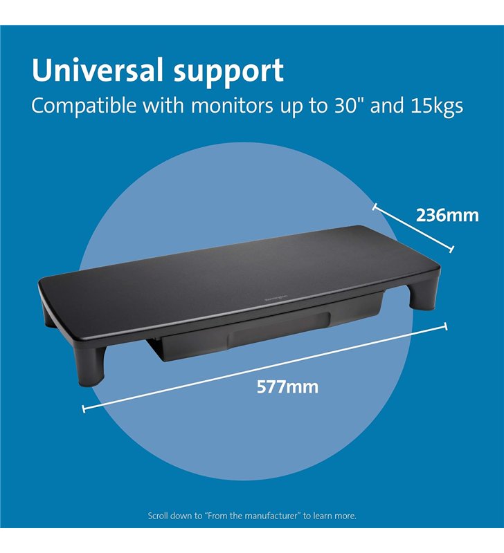 Kensington – Rehausseur Ecran avec Tiroir Coulissant – Support Metal – Rangement Integre Bureau