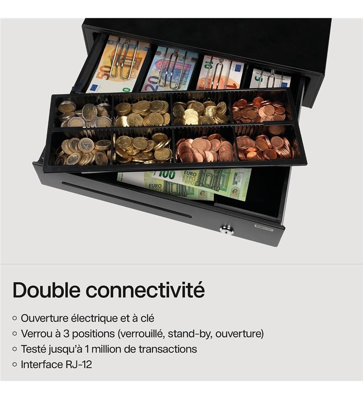 Safescan SD-4141 – Tiroir-Caisse Standard 410x415mm – Acier – RJ-12 – 4 Billets 8 Pieces – 3 Ans