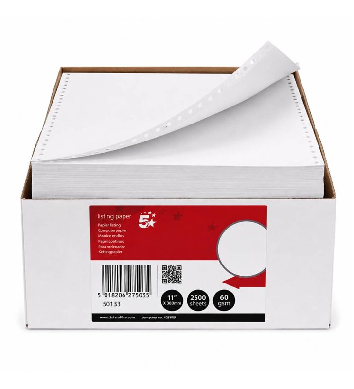 Papier Listing 900133 – 2500 Paravents 380x11'' 1 Pli Blanc 60g Bande Caroll Fixe
