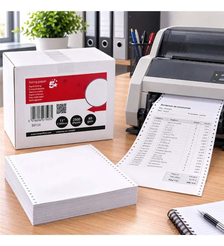 Papier Listing 900133 – 2500 Paravents 380x11'' 1 Pli Blanc 60g Bande Caroll Fixe